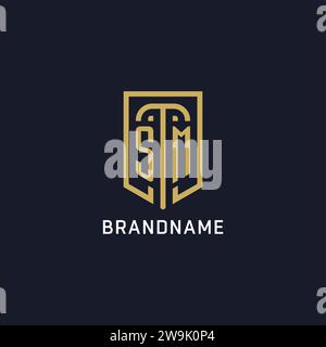 Logo SM Shield iniziale, stile di lusso, grafica vettoriale del design del logo dell'azienda creativa Illustrazione Vettoriale