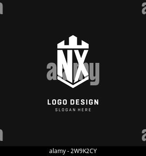 Logo monogramma NX iniziale con grafica vettoriale a forma di corona e protezione Illustrazione Vettoriale