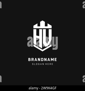 Logo iniziale del monogramma HV con grafica vettoriale a forma di corona e protezione Illustrazione Vettoriale