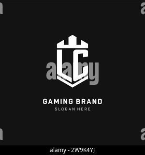 Logo iniziale monogramma LC con grafica vettoriale a forma di corona e protezione Illustrazione Vettoriale