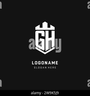 Logo iniziale monogramma GH con grafica vettoriale a forma di corona e protezione Illustrazione Vettoriale
