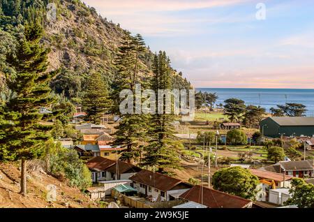 Villaggio San Juan Bautista a Cumberland Bay, Juan Fernandez, Cile, Sud America Foto Stock