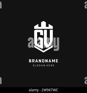 Logo iniziale con monogramma GV con grafica vettoriale a forma di corona e protezione Illustrazione Vettoriale