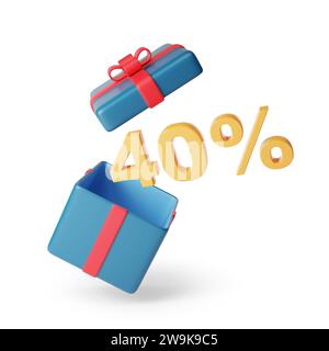40% di testo solido proveniente da una confezione regalo isolata su sfondo bianco. illustrazione 3d. Foto Stock
