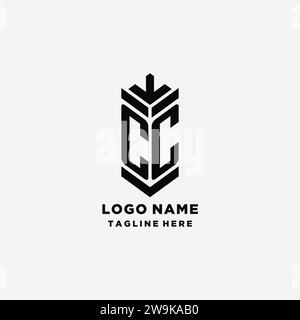 Logo scudo CC Initials, monogramma creativo logo ispirazione grafica vettoriale Illustrazione Vettoriale