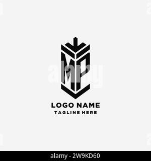 Iniziali logo MP Shield, monogramma creativo logo ispirazione grafica vettoriale Illustrazione Vettoriale