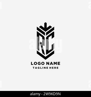 Logo logo scudo RC iniziali, monogramma creativo logo ispirazione grafica vettoriale Illustrazione Vettoriale