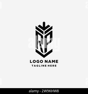 Logo Shield RP iniziali, monogramma creativo logo ispirazione grafica vettoriale Illustrazione Vettoriale