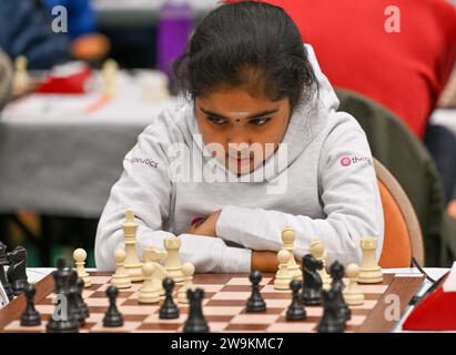 Hastings, Regno Unito. 28 dicembre 2023. Bodhana Sivanandan durante il Caplin Hastings International Chess Congress a Horntye Park, Hastings, East Sussex, Regno Unito. Crediti: LFP/Alamy Live News Foto Stock