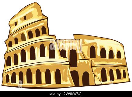 Sagoma piatta e dettagliata del COLOSSEO, ROMA Illustrazione Vettoriale