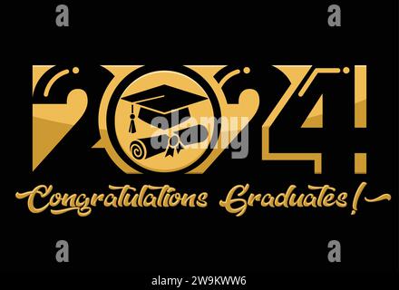 Classe di scrittura 2024 per messaggio di benvenuto, biglietto d'invito. Testo per il disegno di una laurea, un evento di congratulazioni, una T-shirt, una festa, un diploma di scuola superiore o un diploma universitario Illustrazione Vettoriale