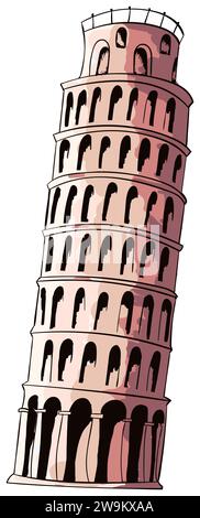 Sagoma piatta e dettagliata della TORRE PENDENTE DI PISA, PISA Illustrazione Vettoriale