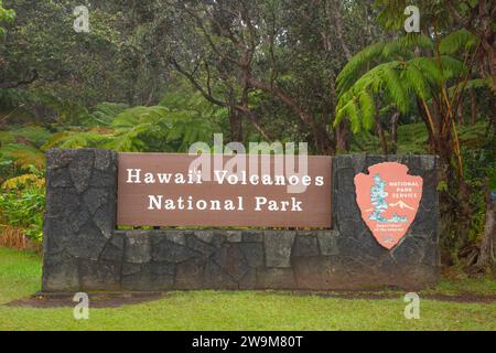 Cartello d'ingresso, Hawaii Volcanoes National Park, Hawaii Foto Stock