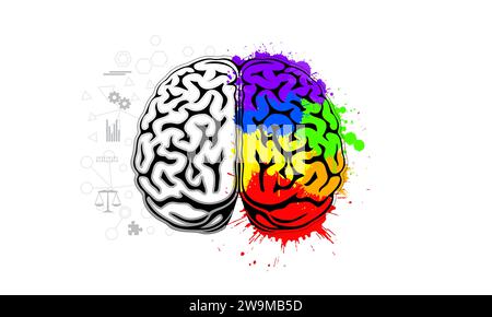 Illustrazione del cervello umano per rappresentare la creatività e il concetto logico Foto Stock