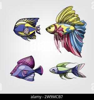 Illustrazione vettoriale di pesci da cartone animato isolati Illustrazione Vettoriale
