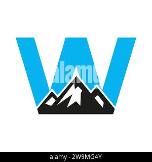 Montare il logo sulla lettera W, modello vettoriale del simbolo di Mount Hill Illustrazione Vettoriale