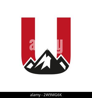 Montare il logo sulla lettera U, Mount Hill Symbol Vector Template Illustrazione Vettoriale