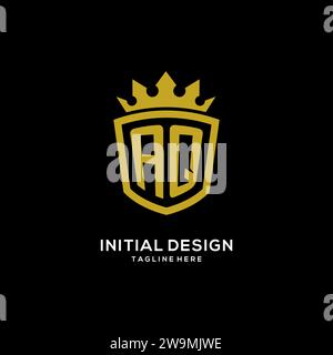 Logo AQ iniziale scudo stile corona, elegante design monogramma logo grafico vettoriale Illustrazione Vettoriale