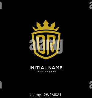 Logo DR iniziale scudo stile corona, elegante monogramma logo design grafico vettoriale Illustrazione Vettoriale