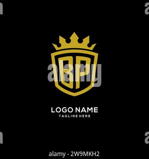 Logo BP iniziale scudo stile corona, elegante monogramma logo design grafico vettoriale Illustrazione Vettoriale