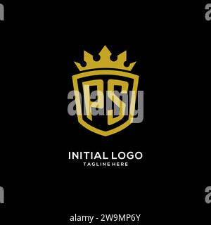 Logo PS iniziale scudo stile corona, elegante monogramma logo grafico vettoriale Illustrazione Vettoriale