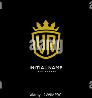 Logo VR iniziale scudo stile corona, elegante monogramma con logo grafico vettoriale Illustrazione Vettoriale
