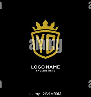 Logo YC iniziale scudo stile corona, elegante monogramma logo design grafico vettoriale Illustrazione Vettoriale