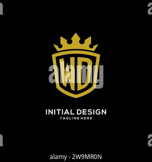 Logo WD iniziale scudo stile corona, elegante monogramma logo design grafico vettoriale Illustrazione Vettoriale