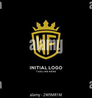 Logo WF iniziale scudo stile corona, elegante monogramma logo design grafico vettoriale Illustrazione Vettoriale