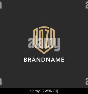 Monogramma con logo Luxury OZ a forma di scudo in stile monolina con colore oro e grafica vettoriale con sfondo scuro Illustrazione Vettoriale