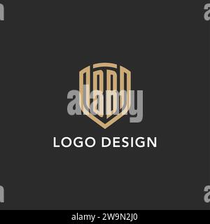 Monogramma Luxury con logo BB a forma di scudo in stile monolina con colore oro e grafica vettoriale con sfondo scuro Illustrazione Vettoriale