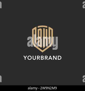 Monogramma Luxury logo BH a forma di scudo monolina con colore oro e grafica vettoriale con sfondo scuro Illustrazione Vettoriale