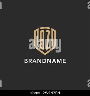 Monogramma Luxury con logo BZ a forma di scudo monolina con colore oro e grafica vettoriale con sfondo scuro Illustrazione Vettoriale