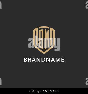 Monogramma Luxury logo BM a forma di scudo monolina con colore oro e grafica vettoriale con sfondo scuro Illustrazione Vettoriale