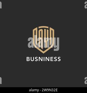 Monogramma Luxury logo AY a forma di scudo monolina con colore oro e grafica vettoriale con sfondo scuro Illustrazione Vettoriale