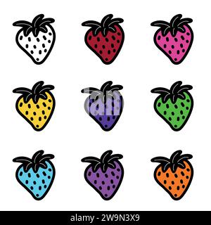Collezione di icone di fragole colorate in stile astratto Illustrazione Vettoriale