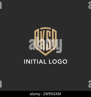 Elegante monogramma con logo KS a forma di scudo monolina con colore oro e grafica vettoriale con sfondo scuro Illustrazione Vettoriale