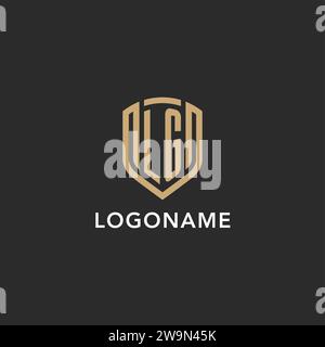 Elegante monogramma con logo LG a forma di scudo monolina con colore oro e grafica vettoriale con sfondo scuro Illustrazione Vettoriale