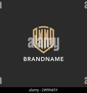 Elegante monogramma con logo MM, forma monolina, colore oro e grafica vettoriale con sfondo scuro Illustrazione Vettoriale