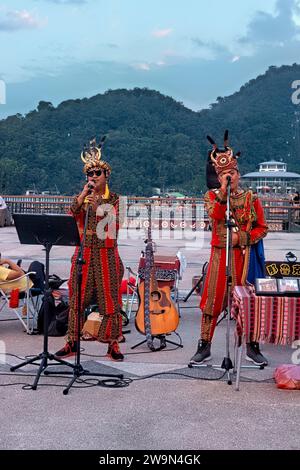 Cantanti etnici tradizionali Thao, Ita Thao, Sun Moon Lake, Yuchi, Taiwan Foto Stock