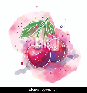Set di frutti con tecnica acquerello Illustrazione Vettoriale