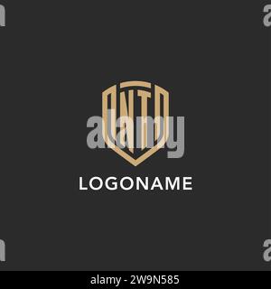 Monogramma Luxury con logo NT, forma monolina, colore oro e grafica vettoriale con sfondo scuro Illustrazione Vettoriale