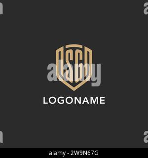 Elegante monogramma con logo SG, forma monolina, colore oro e grafica vettoriale con sfondo scuro Illustrazione Vettoriale