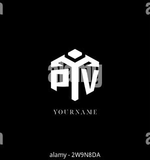 Logo PV iniziale forma esagonale grafica vettoriale in stile geometrico Illustrazione Vettoriale