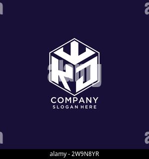 Logo KJ iniziali forma esagonale, logo geometrico creativo grafico vettoriale Illustrazione Vettoriale