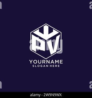 Iniziali logo PV forma esagonale, design creativo del logo geometrico grafica vettoriale Illustrazione Vettoriale