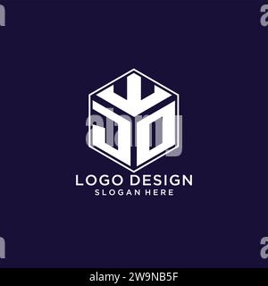 Logo JO, forma esagonale, design creativo con logo geometrico grafico vettoriale Illustrazione Vettoriale
