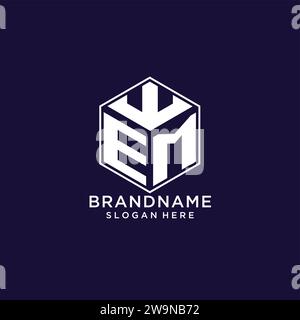 Logo EM iniziali forma esagonale, logo geometrico creativo grafico vettoriale Illustrazione Vettoriale