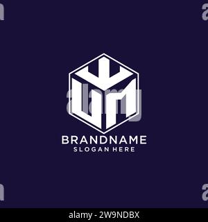 Logo UM iniziali forma esagonale, logo geometrico creativo grafico vettoriale Illustrazione Vettoriale