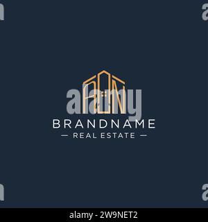 Lettera iniziale UN logo con forma astratta della casa, grafica vettoriale di design moderno e lussuoso del logo immobiliare Illustrazione Vettoriale